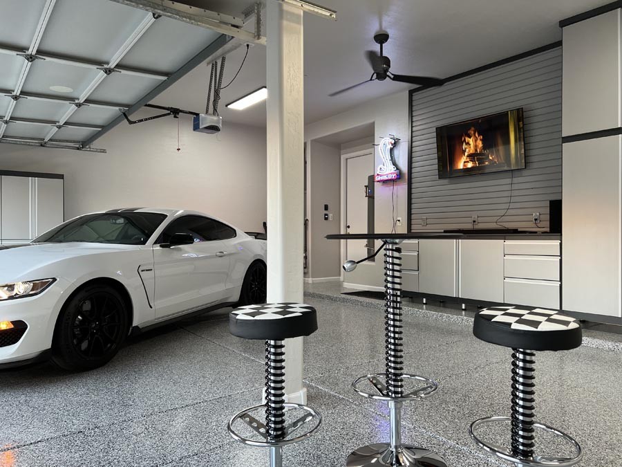 Garage epoxy floor with sports car