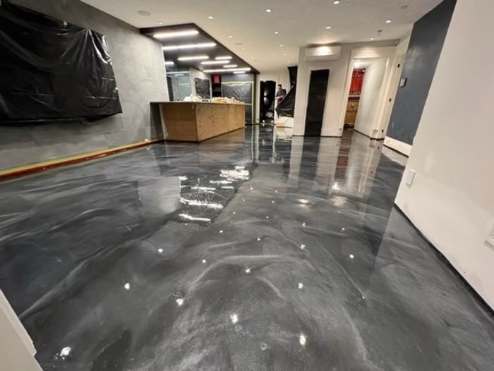 Metallic epoxy floor interior